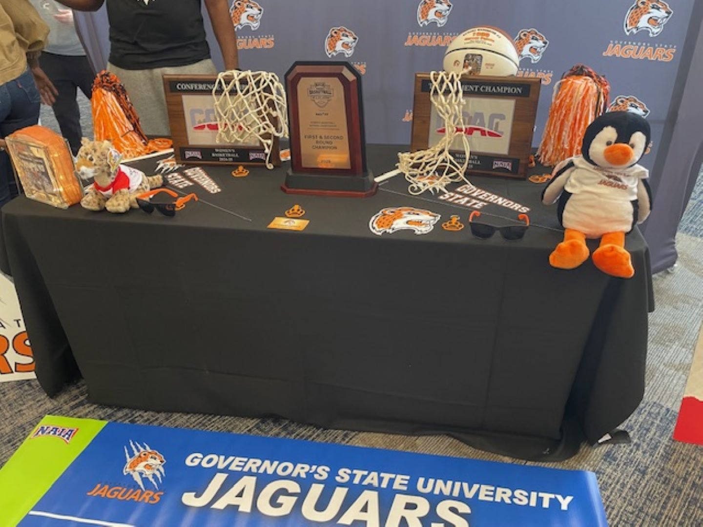 2024-25 Jaguars Women's Basketball Championship Awards were on display Tuesday at GSU honoring Coach Tmack and the great 8 players and coaches. The 15 GovState teams will all be honored Thursday night 630-9PM at the Matteson Holiday Inn Convention Center.
