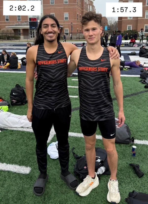 GovState men's track - at Chicagoland Meet last week - Branden DeLeon (L) and Devon Hayes.