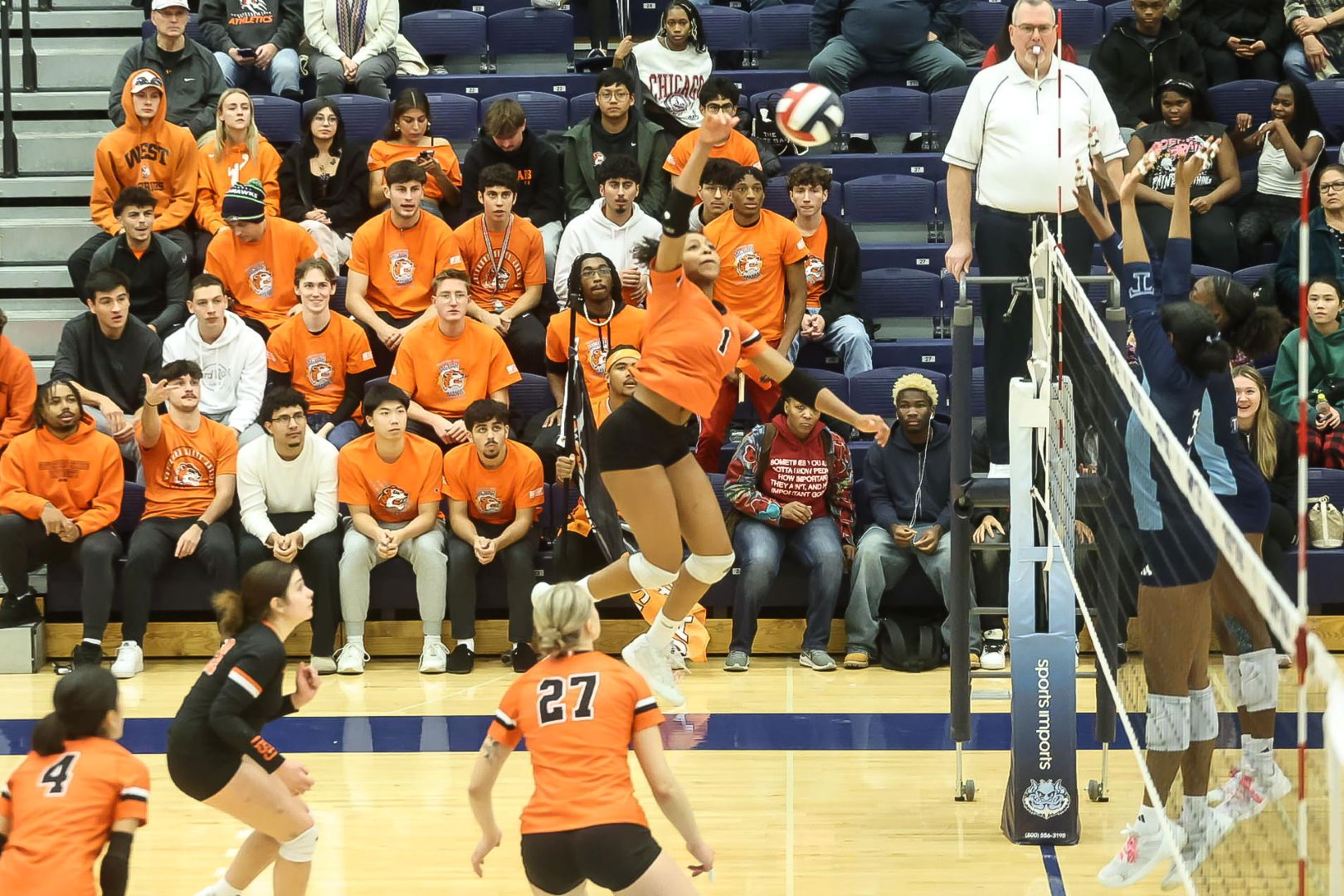 Huge GovState student section at Jaguars' first-round CCAC playoff match at Trinity Christian Tuesday night. Best season ever for women's volleyball at GSU.